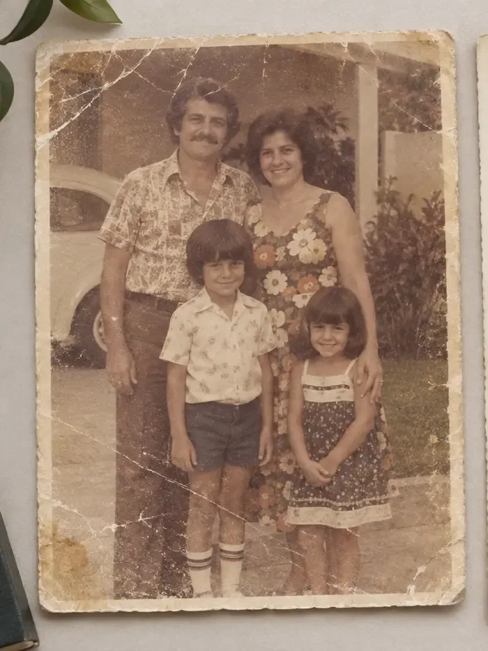 Foto antiga da família antes da restauração