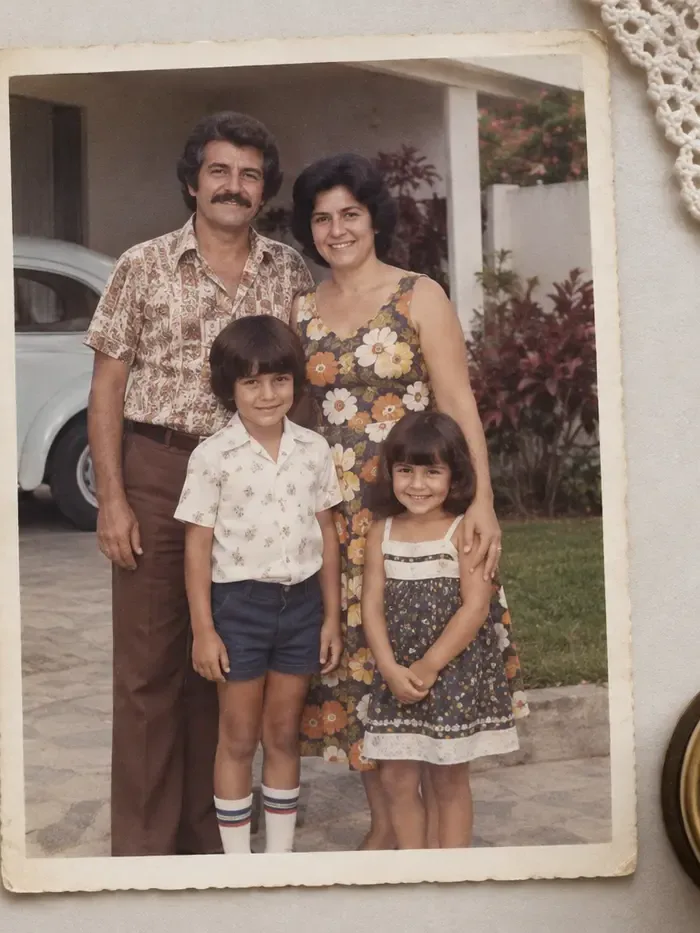 Foto antiga da família após a restauração