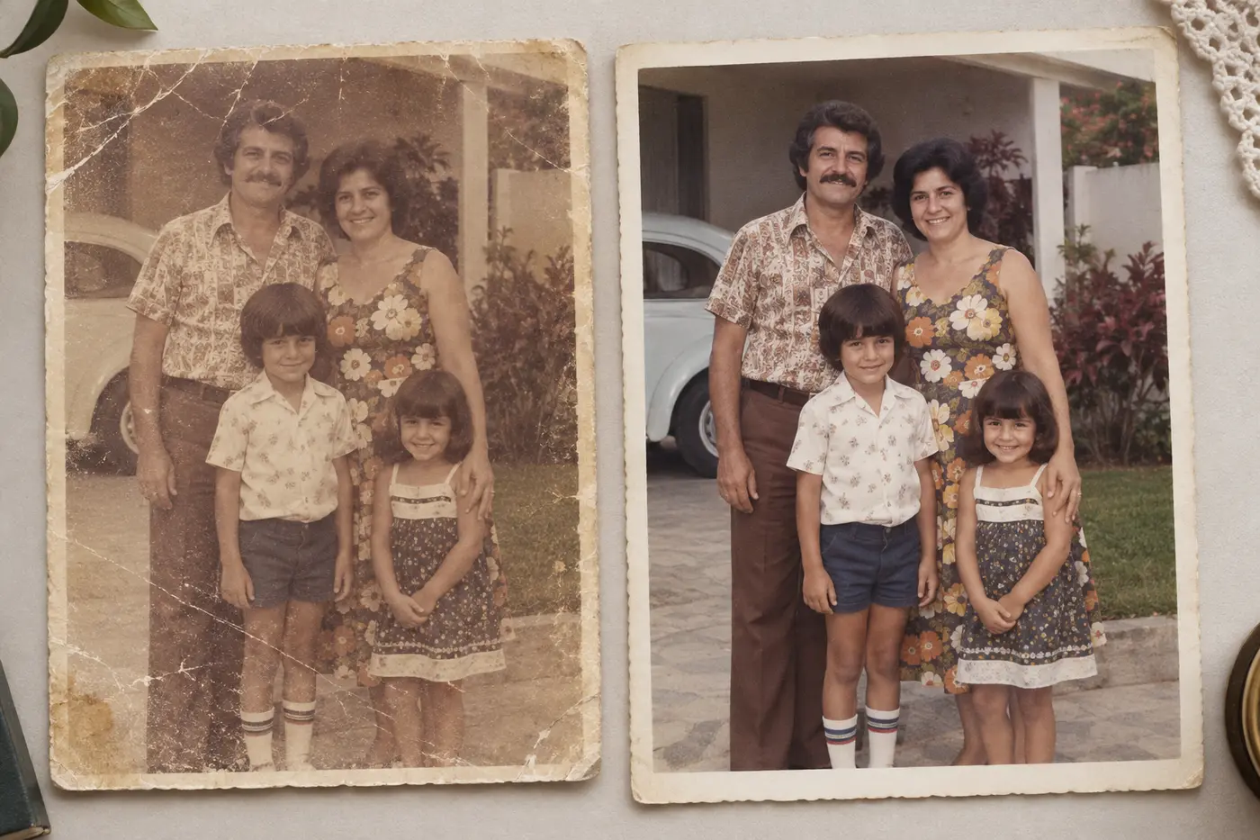 Fotografia antiga antes e depois da restauração